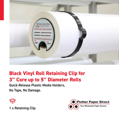 Black Vinyl Roll Retaining Clips, Quick-Release Plastic Media Holders, No Tape, No Damage, Fits 3" Core, Secures Up to 5" Diameter Rolls