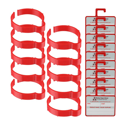 Vinyl Roll Storage Kit – 10 Red Retaining Clips & 10 Red Writable MediaCards | Quick-Release Holders for 3" Core, Up to 5" Rolls | Double-Sided Labeling for Size, Color & Supplier