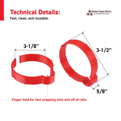 Kit Of 10 Red Vinyl Roll Retaining Clips, Quick-Release Plastic Media Holders, No Tape, No Damage, Fits 3" Core, Secures Up to 5" Diameter Rolls