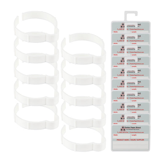 Vinyl Roll Storage Kit – 10 White Retaining Clips & 10 White Writable MediaCards | Quick-Release Holders for 3" Core, Up to 5" Rolls | Double-Sided Labeling for Size, Color & Supplier
