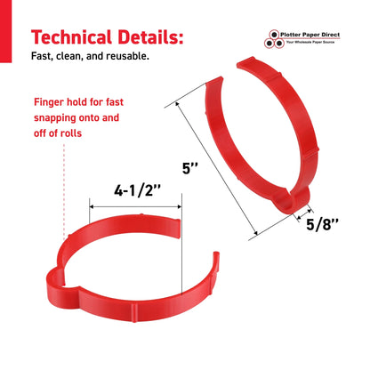 Red Vinyl Roll Retaining Clips, Quick-Release Plastic Media Holders, No Tape, No Damage, Fits 4" Core, Secures Up to 6" Diameter Rolls