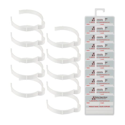 Vinyl Roll Storage Kit – 10 White Retaining Clips & 10 White Writable MediaCards | Quick-Release Holders for 4" Core, Up to 6" Rolls | Double-Sided Labeling for Size, Color & Supplier