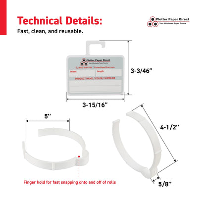 Vinyl Roll Storage Kit – 10 White Retaining Clips & 10 White Writable MediaCards | Quick-Release Holders for 4" Core, Up to 6" Rolls | Double-Sided Labeling for Size, Color & Supplier