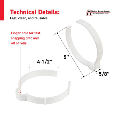 Kit Of 10 White Vinyl Roll Retaining Clips, Quick-Release Plastic Media Holders, No Tape, No Damage, Fits 4" Core, Secures Up to 6" Diameter Rolls