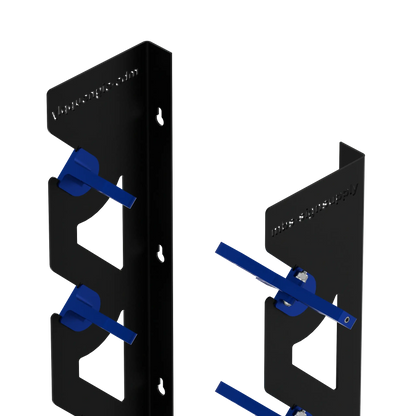 2-Pack Wall Mounted Vinyl Roll Storage Racks – Black Aluminum with Blue ABS Swivel Arms, Holds 10 Rolls Total, Space-Saving Organizer for Print Shops, Studios & Craft Rooms