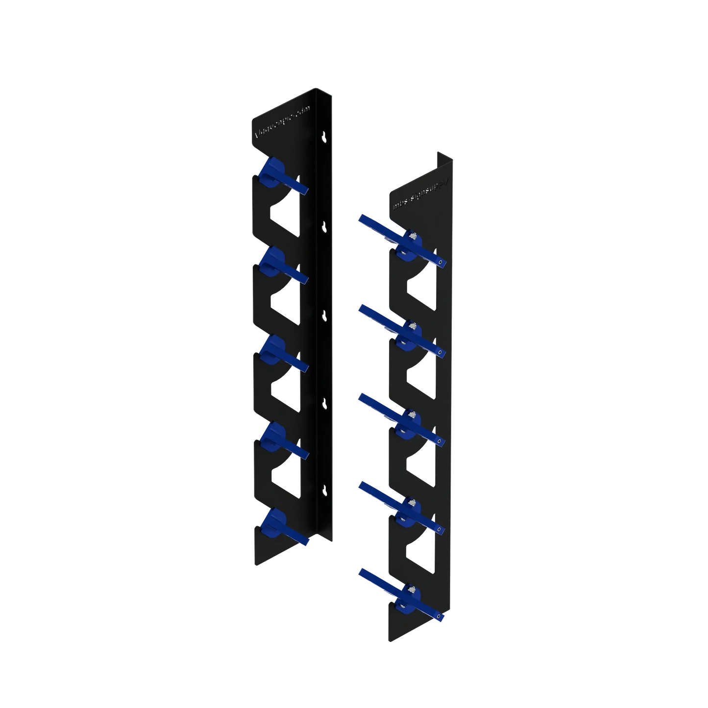 Black Aluminum Wall Mounted Vinyl Roll Storage Rack with Blue V-Bracket ABS Plastic Swivel Arm – Holds 5 Vinyl Rolls, Space-Saving Organizer for Studios & Print Shops