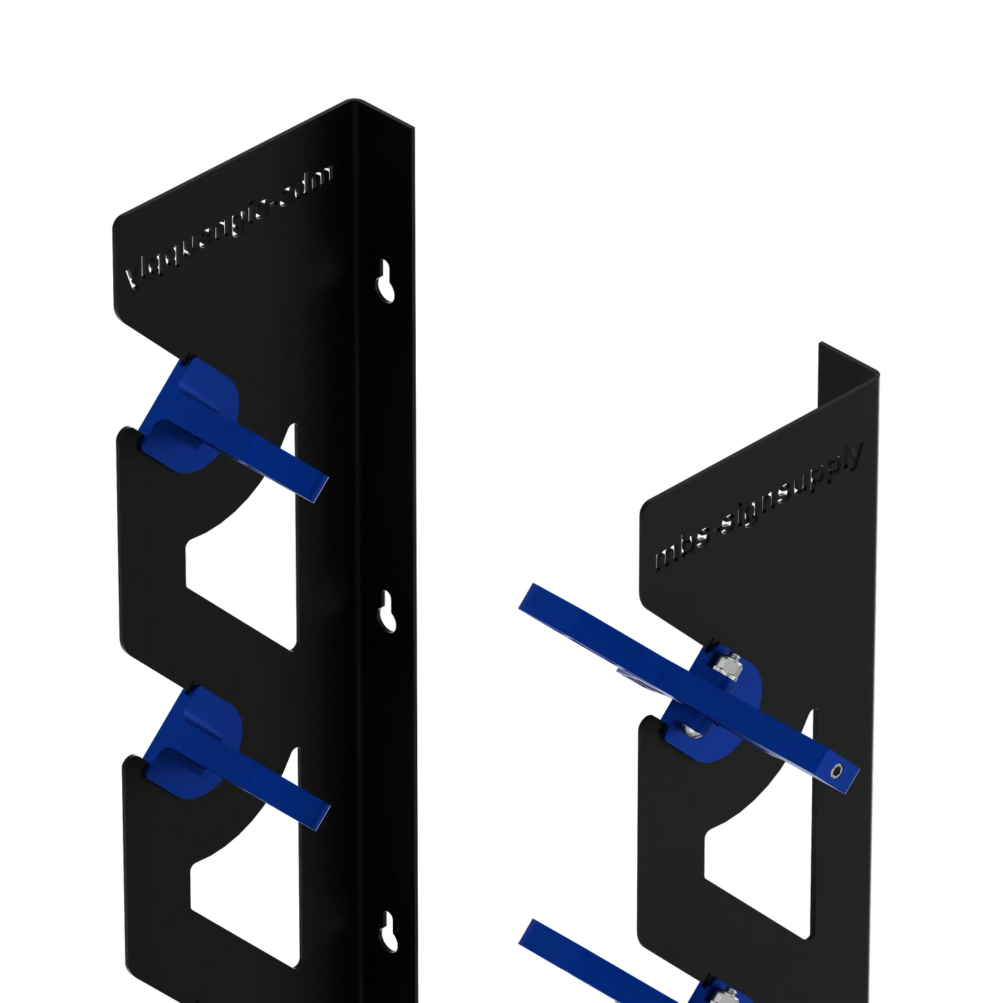 Black Aluminum Wall Mounted Vinyl Roll Storage Rack with Blue V-Bracket ABS Plastic Swivel Arm – Holds 5 Vinyl Rolls, Space-Saving Organizer for Studios & Print Shops