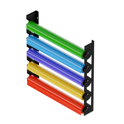 Black Aluminum Wall Mounted Vinyl Roll Storage Rack with Black V-Bracket ABS Plastic Swivel Arm – Holds 5 Vinyl Rolls, Space-Saving Organizer for Studios & Print Shops