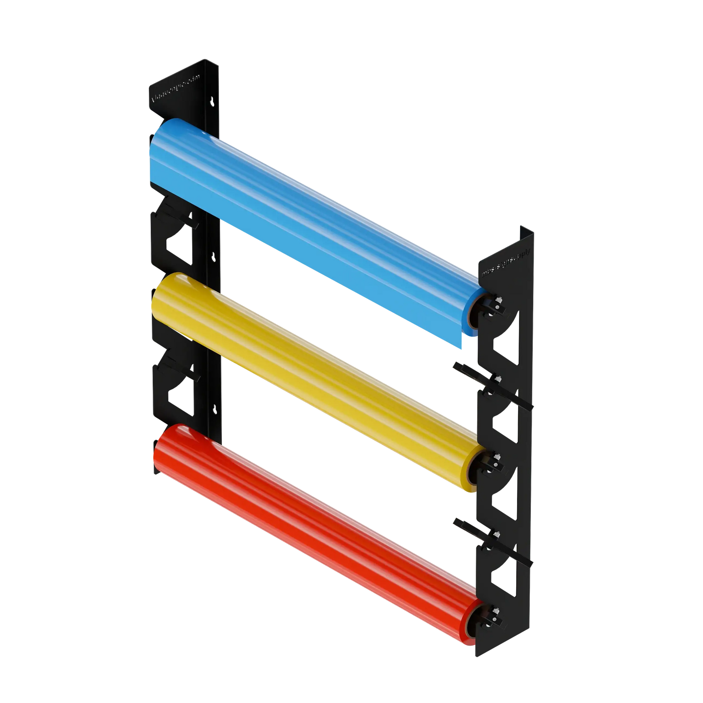 Black Aluminum Wall Mounted Vinyl Roll Storage Rack with Black V-Bracket ABS Plastic Swivel Arm – Holds 5 Vinyl Rolls, Space-Saving Organizer for Studios & Print Shops
