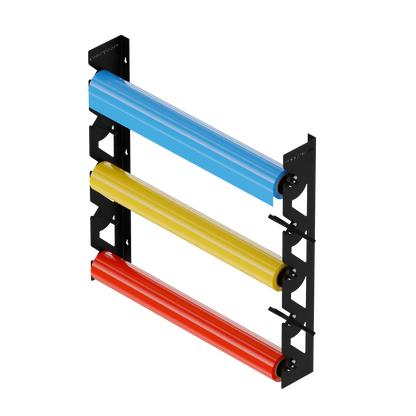 Black Aluminum Wall Mounted Vinyl Roll Storage Rack with Black V-Bracket ABS Plastic Swivel Arm – Holds 5 Vinyl Rolls, Space-Saving Organizer for Studios & Print Shops