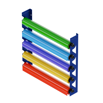 2-Pack Wall Mounted Vinyl Roll Storage Racks – Blue Aluminum with Black ABS Swivel Arms, Holds 10 Rolls Total, Space-Saving Organizer for Print Shops, Studios & Craft Rooms