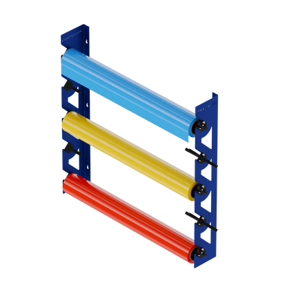 2-Pack Wall Mounted Vinyl Roll Storage Racks – Blue Aluminum with Black ABS Swivel Arms, Holds 10 Rolls Total, Space-Saving Organizer for Print Shops, Studios & Craft Rooms