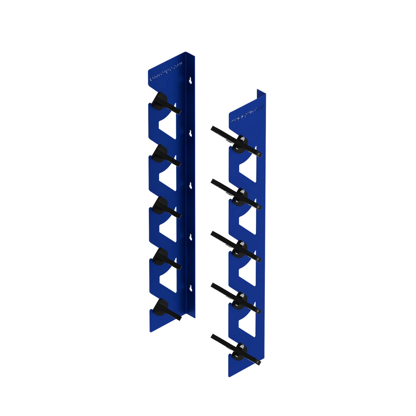 2-Pack Wall Mounted Vinyl Roll Storage Racks – Blue Aluminum with Black ABS Swivel Arms, Holds 10 Rolls Total, Space-Saving Organizer for Print Shops, Studios & Craft Rooms