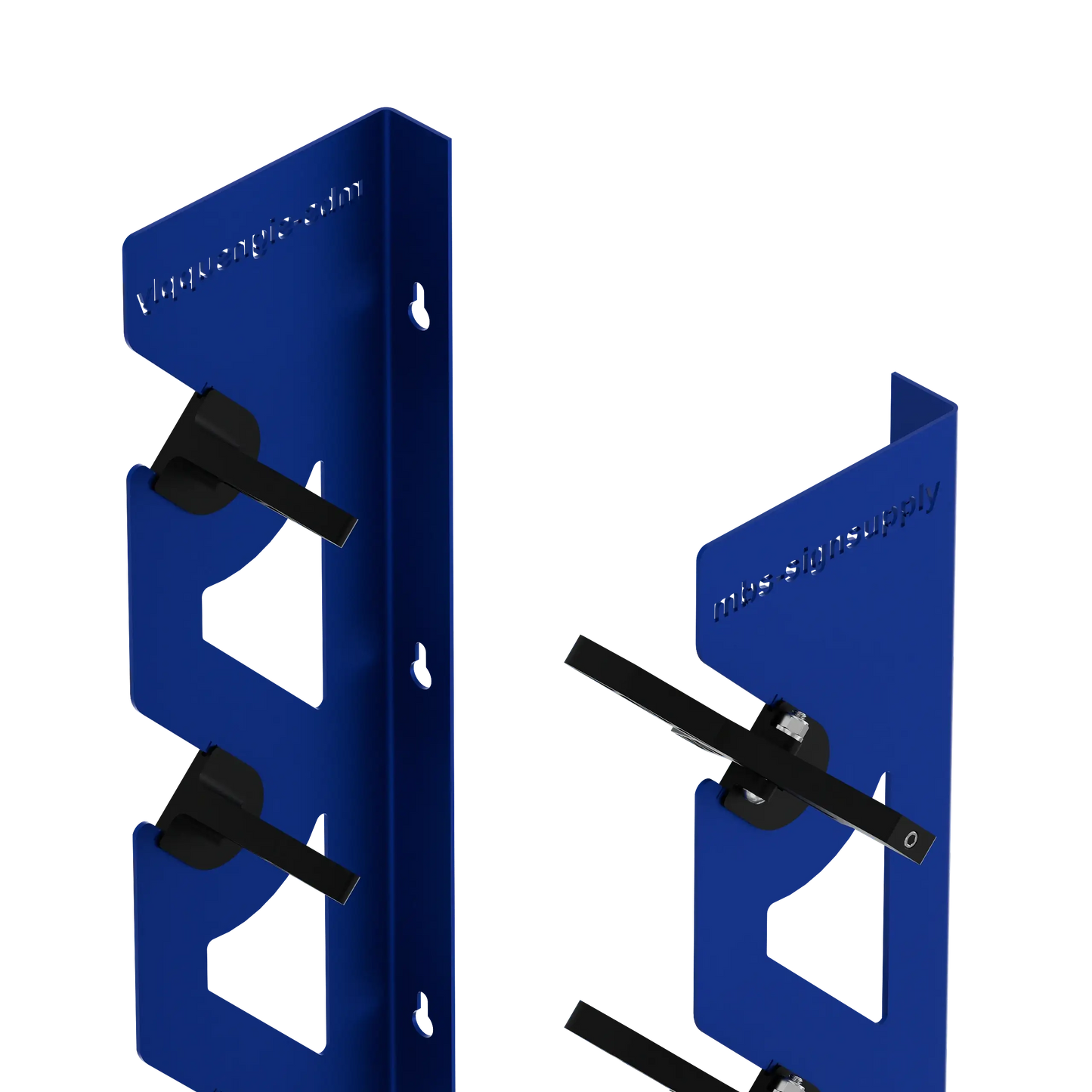 2-Pack Wall Mounted Vinyl Roll Storage Racks – Blue Aluminum with Black ABS Swivel Arms, Holds 10 Rolls Total, Space-Saving Organizer for Print Shops, Studios & Craft Rooms