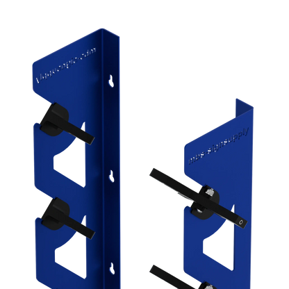 2-Pack Wall Mounted Vinyl Roll Storage Racks – Blue Aluminum with Black ABS Swivel Arms, Holds 10 Rolls Total, Space-Saving Organizer for Print Shops, Studios & Craft Rooms