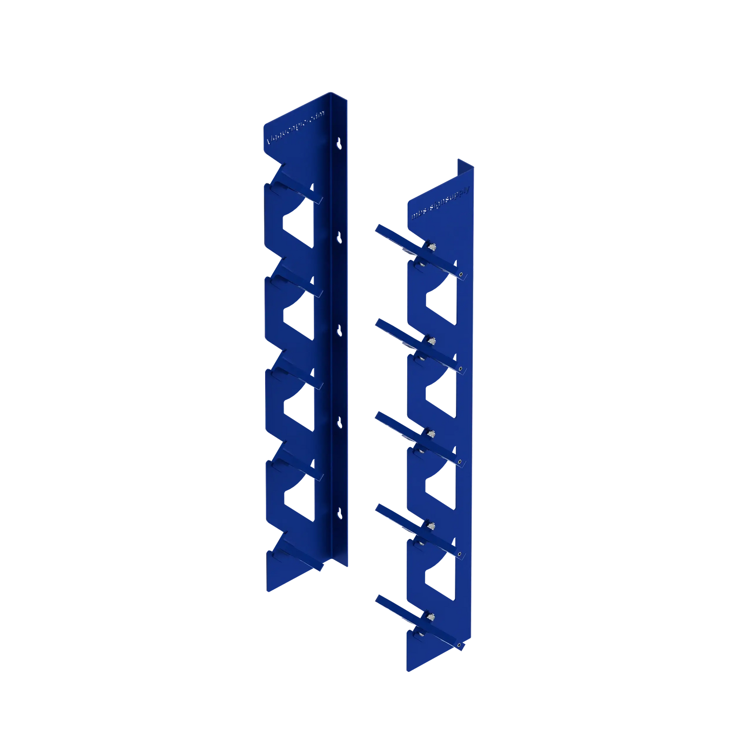 2-Pack Wall Mounted Vinyl Roll Storage Racks – Blue Aluminum with Blue ABS Swivel Arms, Holds 10 Rolls Total, Space-Saving Organizer for Print Shops, Studios & Craft Rooms