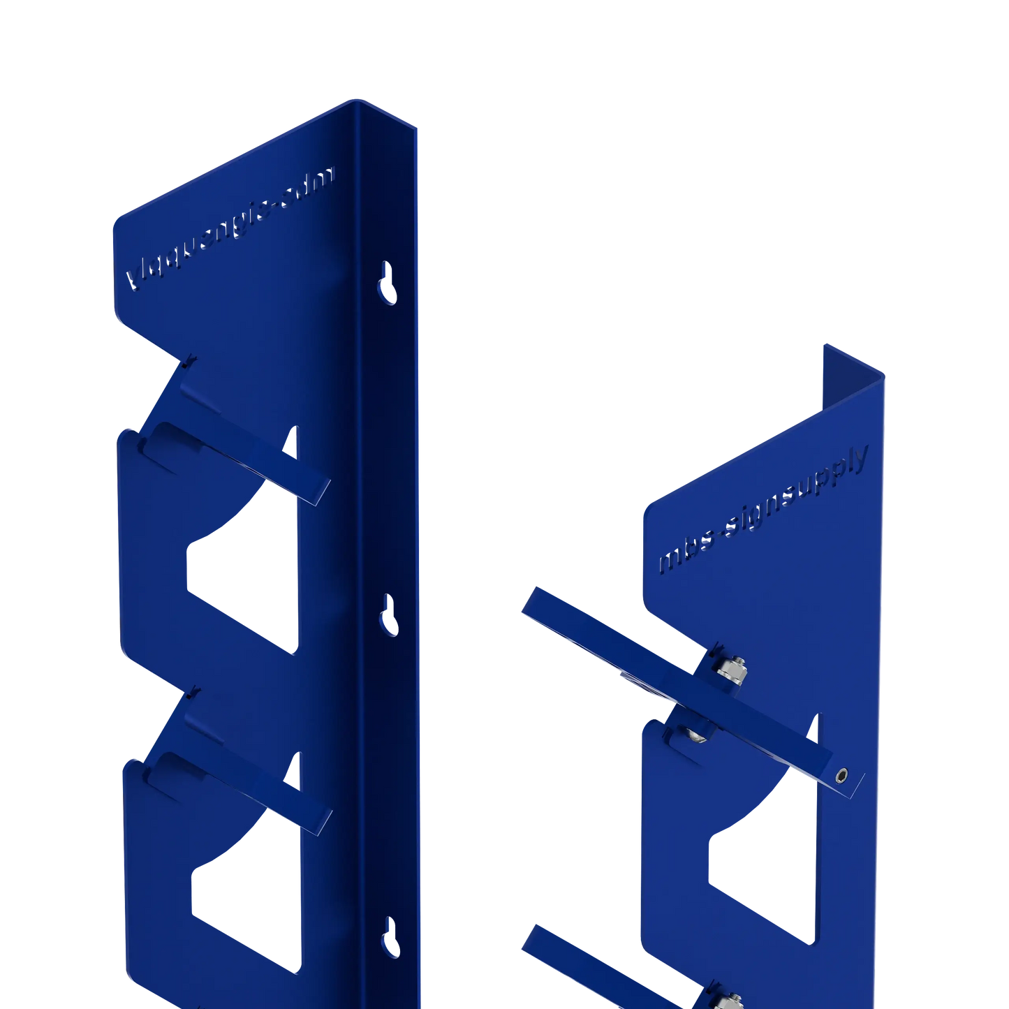 2-Pack Wall Mounted Vinyl Roll Storage Racks – Blue Aluminum with Blue ABS Swivel Arms, Holds 10 Rolls Total, Space-Saving Organizer for Print Shops, Studios & Craft Rooms
