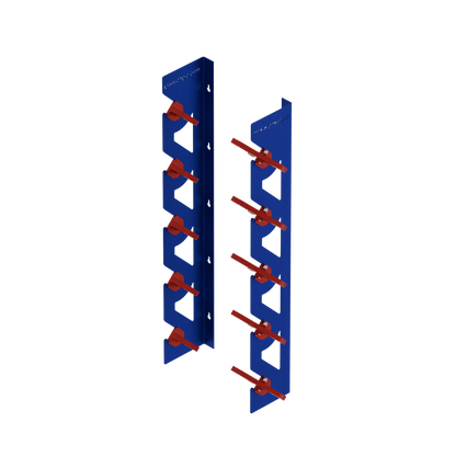 2-Pack Wall Mounted Vinyl Roll Storage Racks – Blue Aluminum with Red ABS Swivel Arms, Holds 10 Rolls Total, Space-Saving Organizer for Print Shops, Studios & Craft Rooms