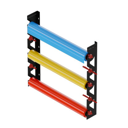 2-Pack Wall Mounted Vinyl Roll Storage Racks – Black Aluminum with Red ABS Swivel Arms, Holds 10 Rolls Total, Space-Saving Organizer for Print Shops, Studios & Craft Rooms