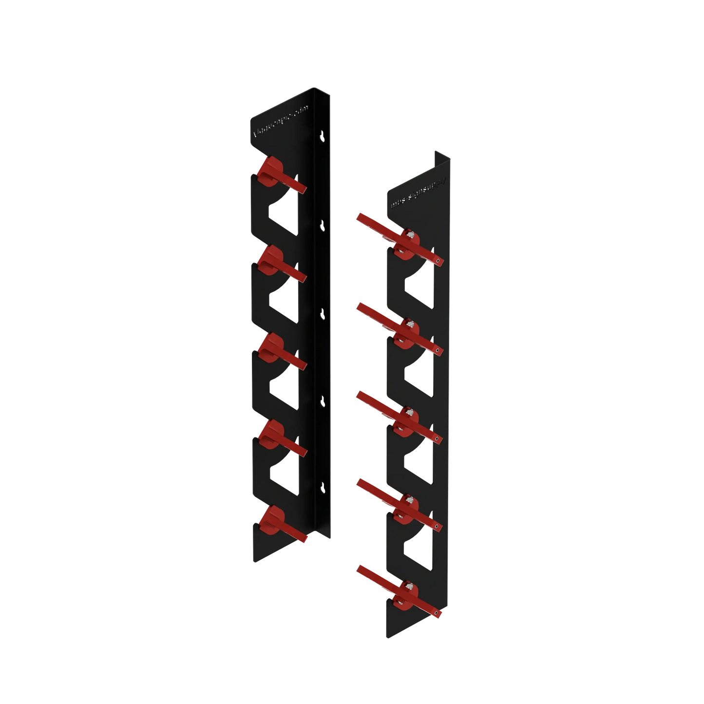 Black Aluminum Wall Mounted Vinyl Roll Storage Rack with Red V-Bracket ABS Plastic Swivel Arm – Holds 5 Vinyl Rolls, Space-Saving Organizer for Studios & Print Shops