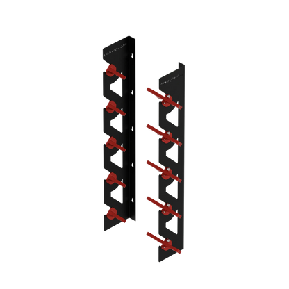 Black Aluminum Wall Mounted Vinyl Roll Storage Rack with Red V-Bracket ABS Plastic Swivel Arm – Holds 5 Vinyl Rolls, Space-Saving Organizer for Studios & Print Shops