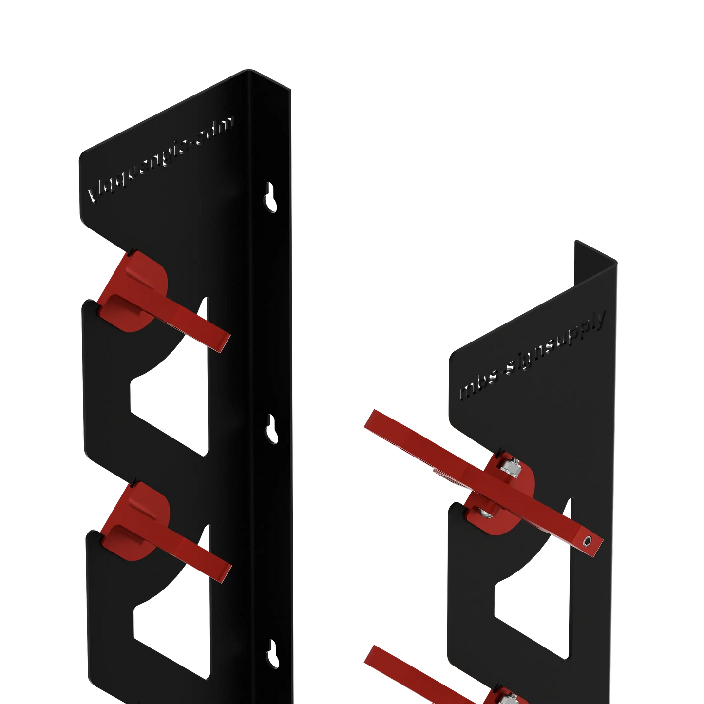Black Aluminum Wall Mounted Vinyl Roll Storage Rack with Red V-Bracket ABS Plastic Swivel Arm – Holds 5 Vinyl Rolls, Space-Saving Organizer for Studios & Print Shops