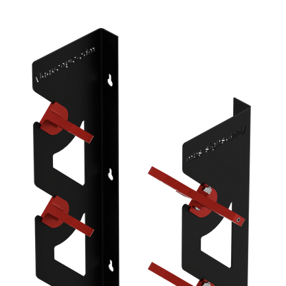 Black Aluminum Wall Mounted Vinyl Roll Storage Rack with Red V-Bracket ABS Plastic Swivel Arm – Holds 5 Vinyl Rolls, Space-Saving Organizer for Studios & Print Shops