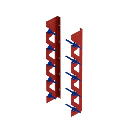 Red Aluminum Wall Mounted Vinyl Roll Storage Rack with Blue V-Bracket ABS Plastic Swivel Arm – Holds 5 Vinyl Rolls, Space-Saving Organizer for Studios & Print Shops