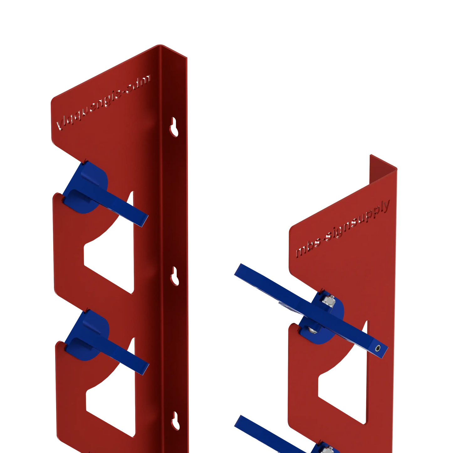 Red Aluminum Wall Mounted Vinyl Roll Storage Rack with Blue V-Bracket ABS Plastic Swivel Arm – Holds 5 Vinyl Rolls, Space-Saving Organizer for Studios & Print Shops