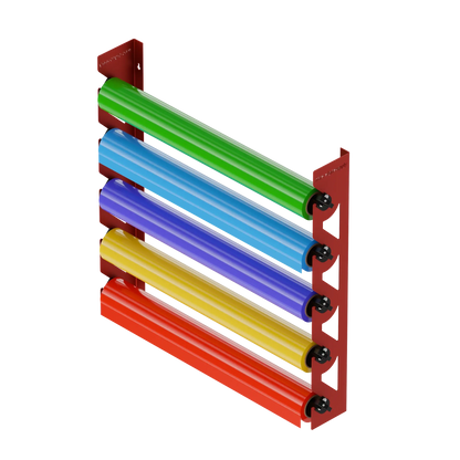 Red Aluminum Wall Mounted Vinyl Roll Storage Rack with Black V-Bracket ABS Plastic Swivel Arm – Holds 5 Vinyl Rolls, Space-Saving Organizer for Studios & Print Shops