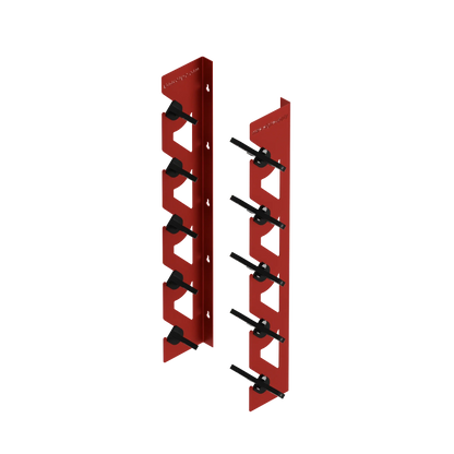 Red Aluminum Wall Mounted Vinyl Roll Storage Rack with Black V-Bracket ABS Plastic Swivel Arm – Holds 5 Vinyl Rolls, Space-Saving Organizer for Studios & Print Shops