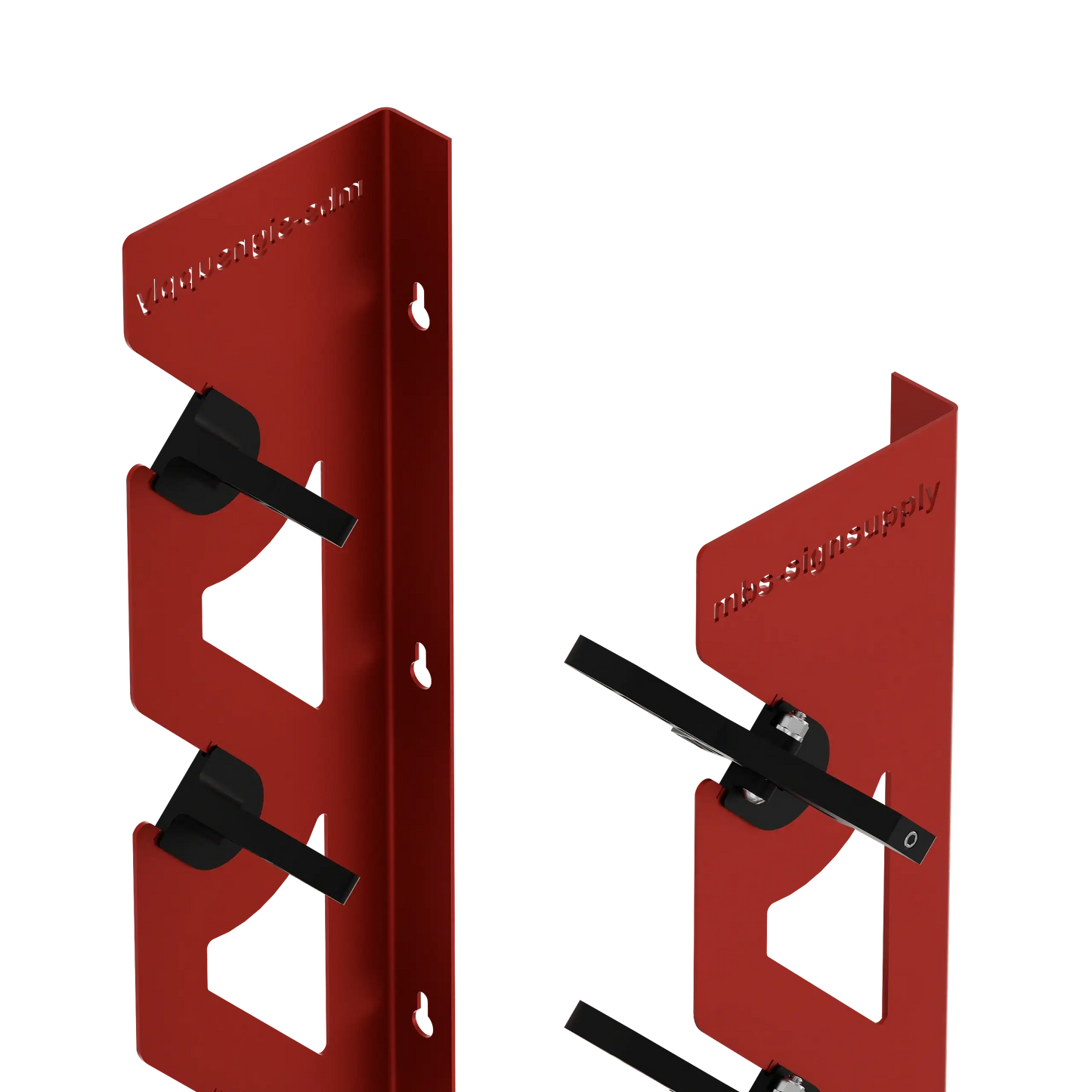 Red Aluminum Wall Mounted Vinyl Roll Storage Rack with Black V-Bracket ABS Plastic Swivel Arm – Holds 5 Vinyl Rolls, Space-Saving Organizer for Studios & Print Shops