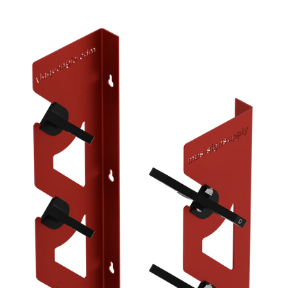 Red Aluminum Wall Mounted Vinyl Roll Storage Rack with Black V-Bracket ABS Plastic Swivel Arm – Holds 5 Vinyl Rolls, Space-Saving Organizer for Studios & Print Shops