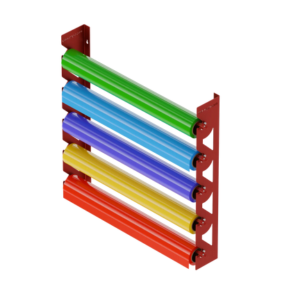 Red Aluminum Wall Mounted Vinyl Roll Storage Rack with Red V-Bracket ABS Plastic Swivel Arm – Holds 5 Vinyl Rolls, Space-Saving Organizer for Studios & Print Shops