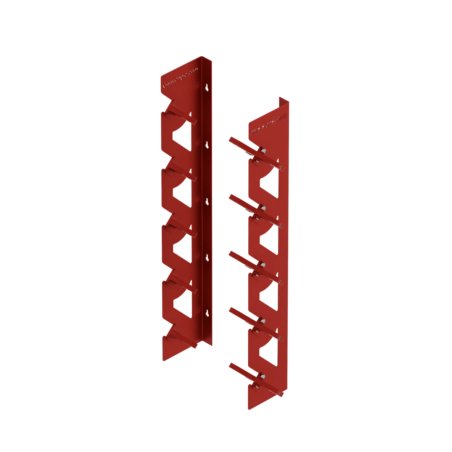 Red Aluminum Wall Mounted Vinyl Roll Storage Rack with Red V-Bracket ABS Plastic Swivel Arm – Holds 5 Vinyl Rolls, Space-Saving Organizer for Studios & Print Shops
