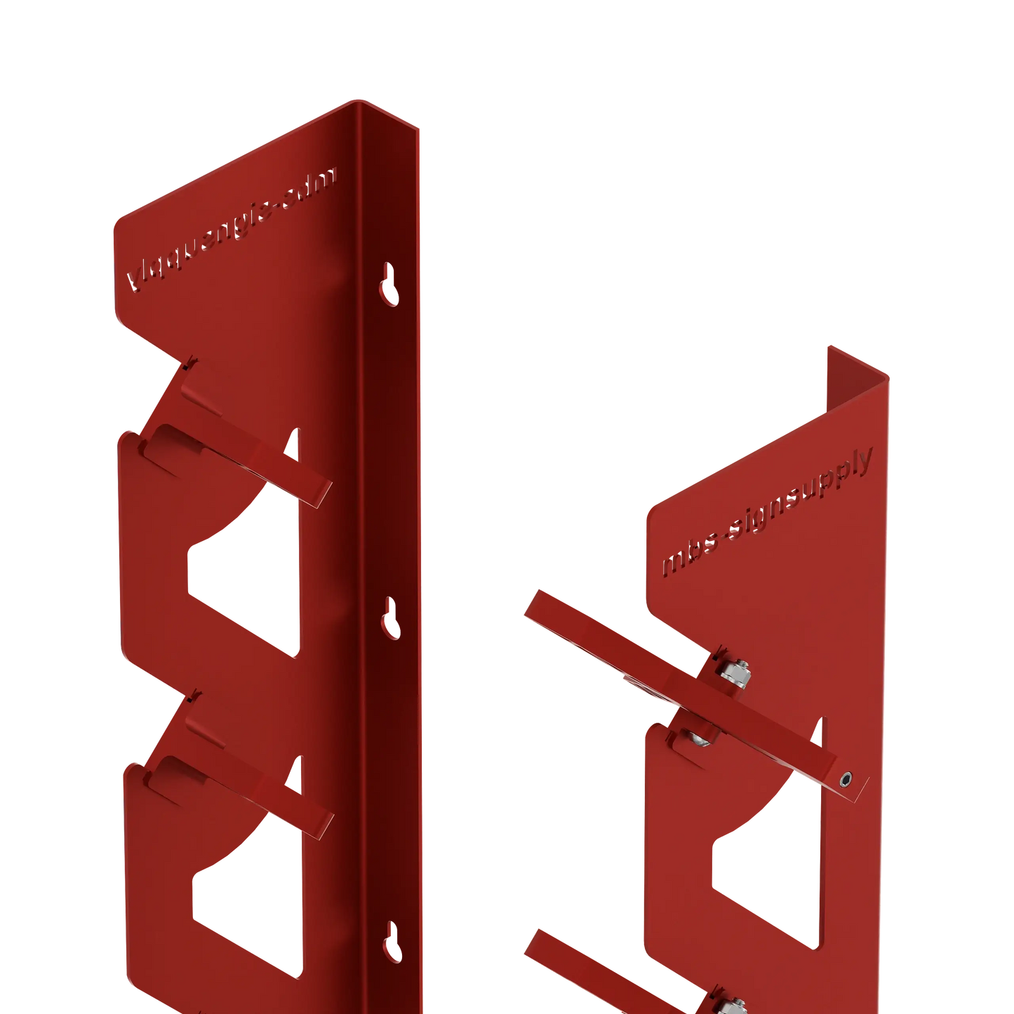 Red Aluminum Wall Mounted Vinyl Roll Storage Rack with Red V-Bracket ABS Plastic Swivel Arm – Holds 5 Vinyl Rolls, Space-Saving Organizer for Studios & Print Shops