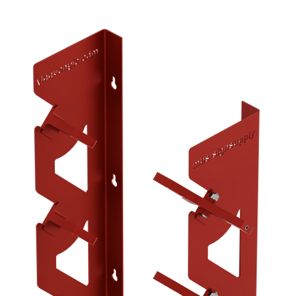Red Aluminum Wall Mounted Vinyl Roll Storage Rack with Red V-Bracket ABS Plastic Swivel Arm – Holds 5 Vinyl Rolls, Space-Saving Organizer for Studios & Print Shops
