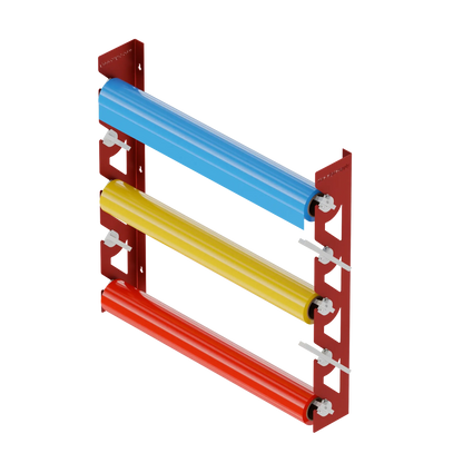 Red Aluminum Wall Mounted Vinyl Roll Storage Rack with White V-Bracket ABS Plastic Swivel Arm – Holds 5 Vinyl Rolls, Space-Saving Organizer for Studios & Print Shops