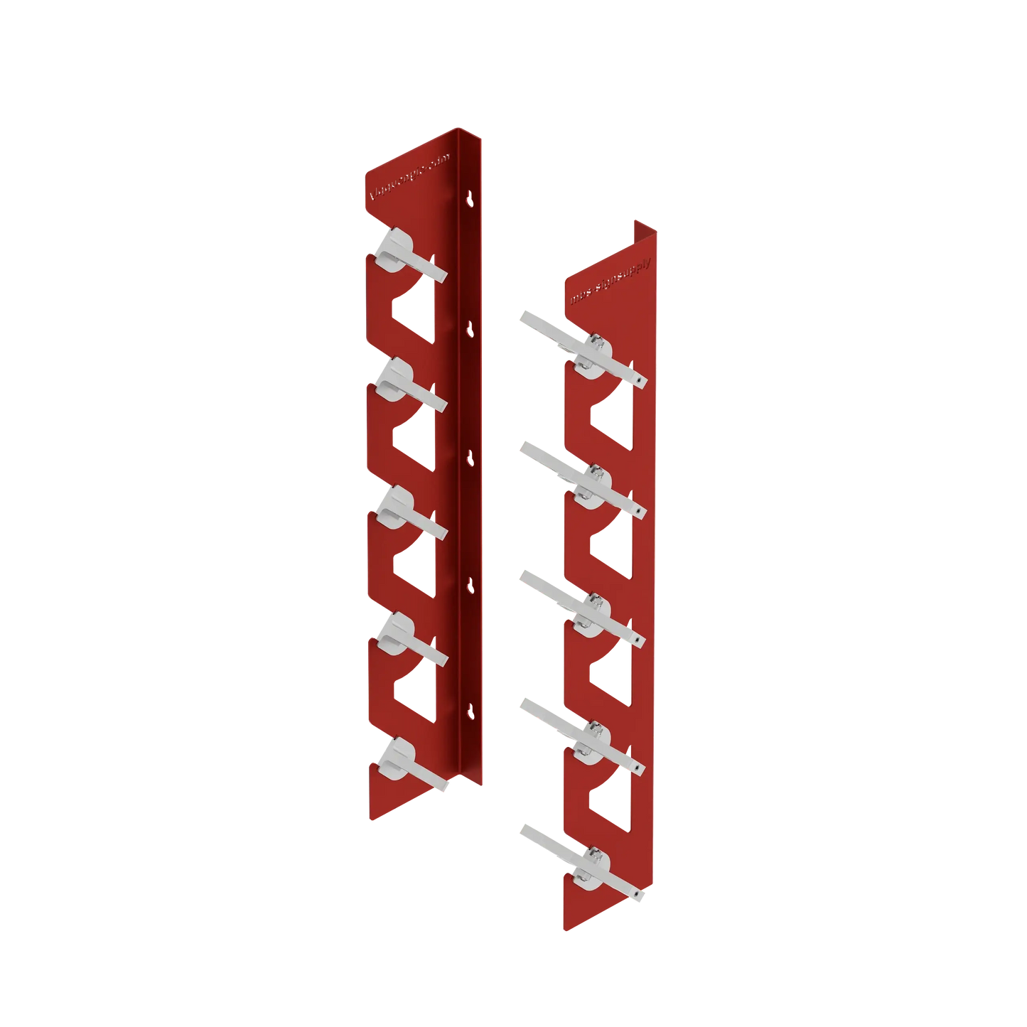 Red Aluminum Wall Mounted Vinyl Roll Storage Rack with White V-Bracket ABS Plastic Swivel Arm – Holds 5 Vinyl Rolls, Space-Saving Organizer for Studios & Print Shops