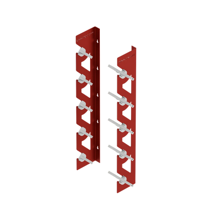Red Aluminum Wall Mounted Vinyl Roll Storage Rack with White V-Bracket ABS Plastic Swivel Arm – Holds 5 Vinyl Rolls, Space-Saving Organizer for Studios & Print Shops