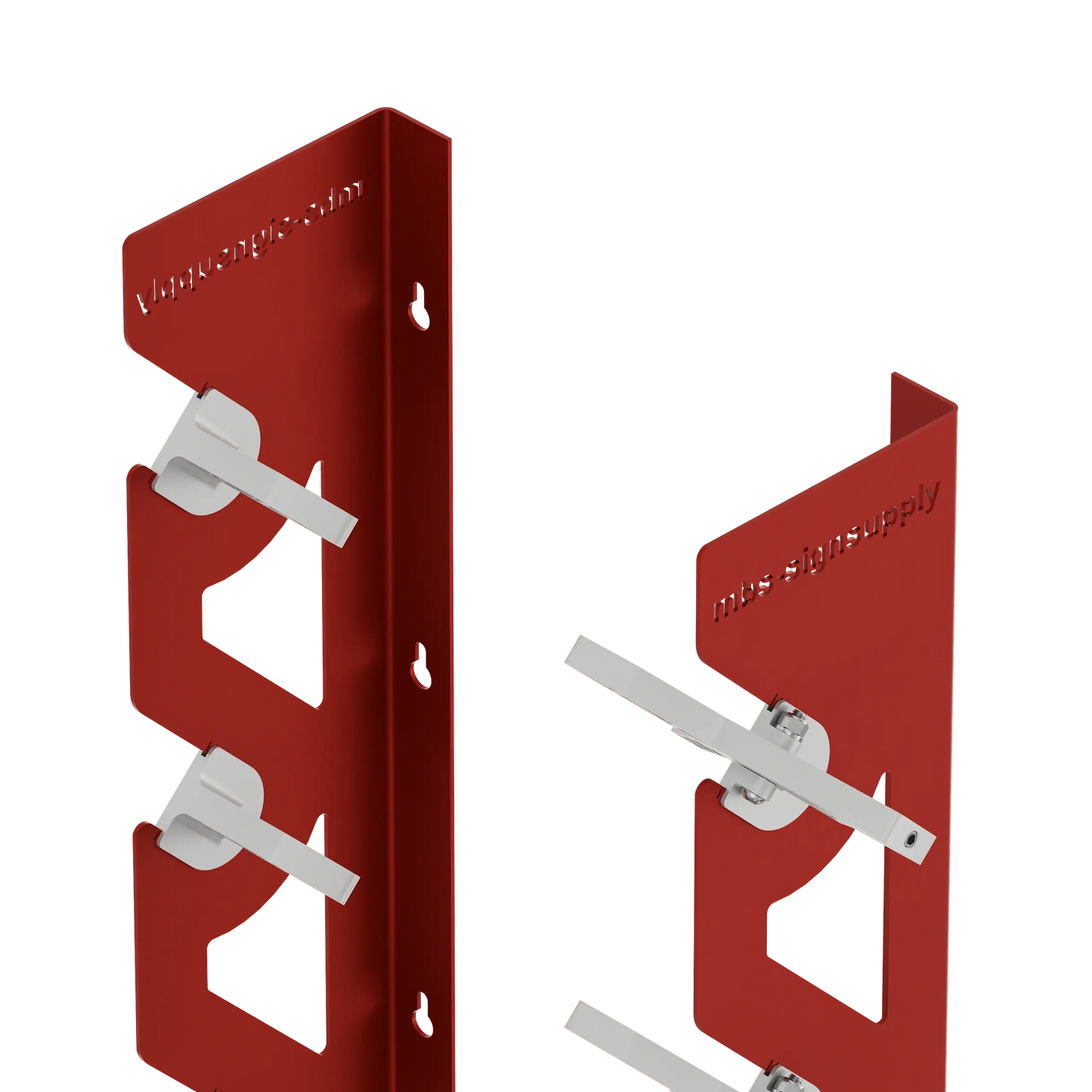 Red Aluminum Wall Mounted Vinyl Roll Storage Rack with White V-Bracket ABS Plastic Swivel Arm – Holds 5 Vinyl Rolls, Space-Saving Organizer for Studios & Print Shops