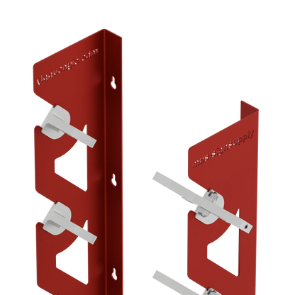 Red Aluminum Wall Mounted Vinyl Roll Storage Rack with White V-Bracket ABS Plastic Swivel Arm – Holds 5 Vinyl Rolls, Space-Saving Organizer for Studios & Print Shops