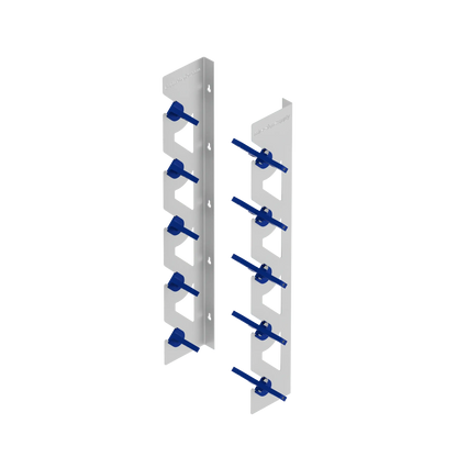 White Aluminum Wall Mounted Vinyl Roll Storage Rack with Blue V-Bracket ABS Plastic Swivel Arm – Holds 5 Vinyl Rolls, Space-Saving Organizer for Studios & Print Shops