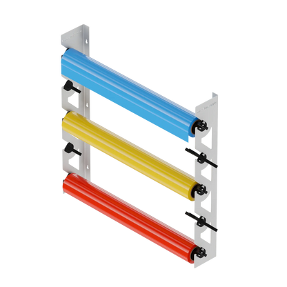 White Aluminum Wall Mounted Vinyl Roll Storage Rack with Black V-Bracket ABS Plastic Swivel Arm – Holds 5 Vinyl Rolls, Space-Saving Organizer for Studios & Print Shops