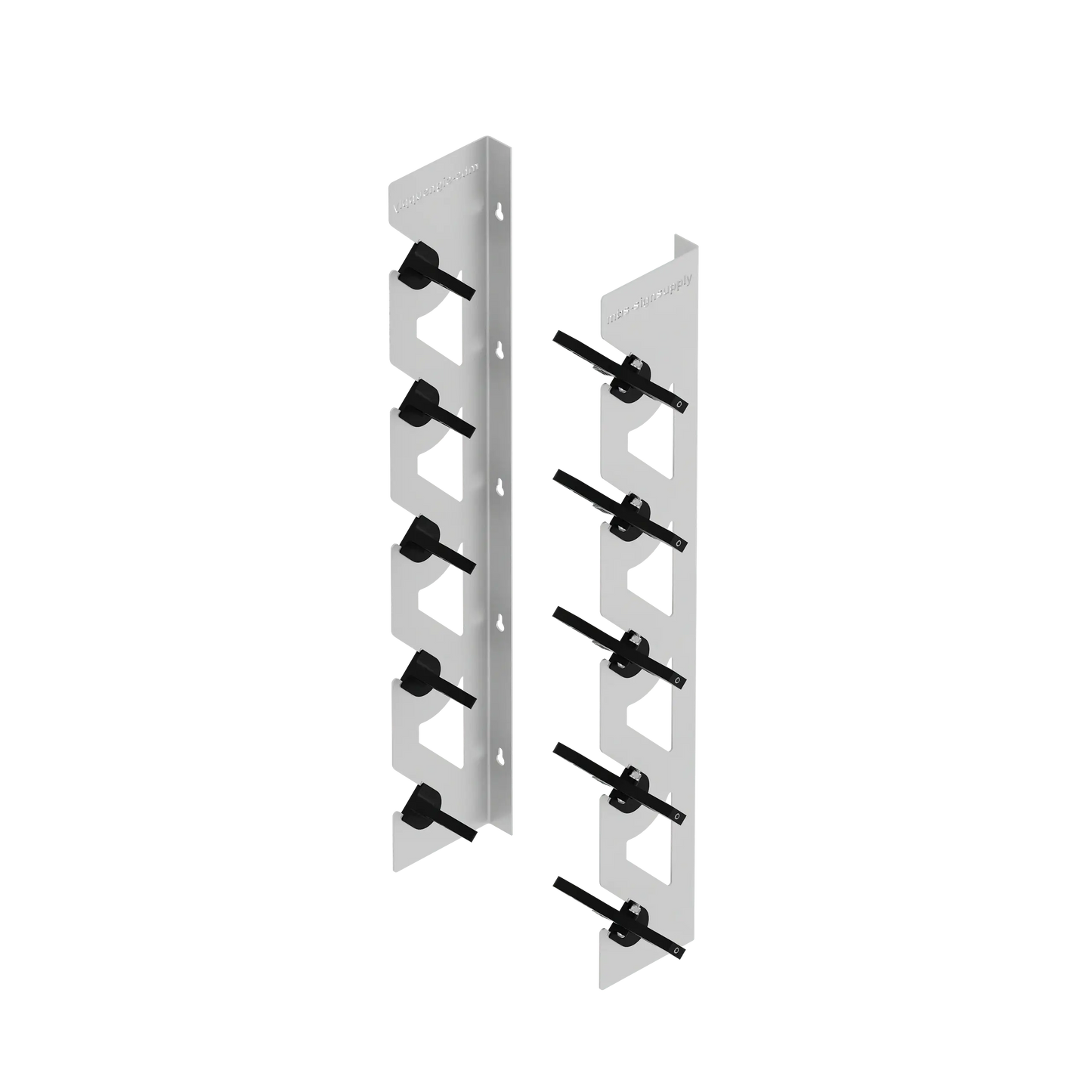 White Aluminum Wall Mounted Vinyl Roll Storage Rack with Black V-Bracket ABS Plastic Swivel Arm – Holds 5 Vinyl Rolls, Space-Saving Organizer for Studios & Print Shops