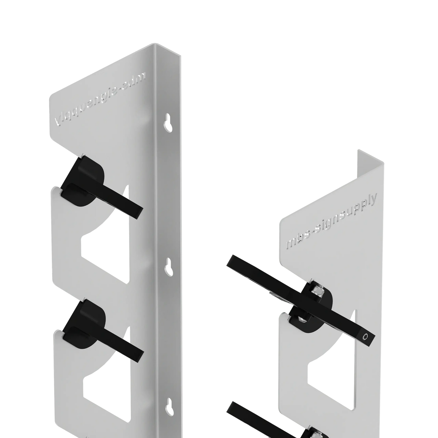 White Aluminum Wall Mounted Vinyl Roll Storage Rack with Black V-Bracket ABS Plastic Swivel Arm – Holds 5 Vinyl Rolls, Space-Saving Organizer for Studios & Print Shops