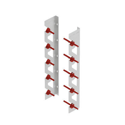 White Aluminum Wall Mounted Vinyl Roll Storage Rack with Red V-Bracket ABS Plastic Swivel Arm – Holds 5 Vinyl Rolls, Space-Saving Organizer for Studios & Print Shops
