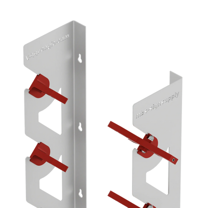 White Aluminum Wall Mounted Vinyl Roll Storage Rack with Red V-Bracket ABS Plastic Swivel Arm – Holds 5 Vinyl Rolls, Space-Saving Organizer for Studios & Print Shops